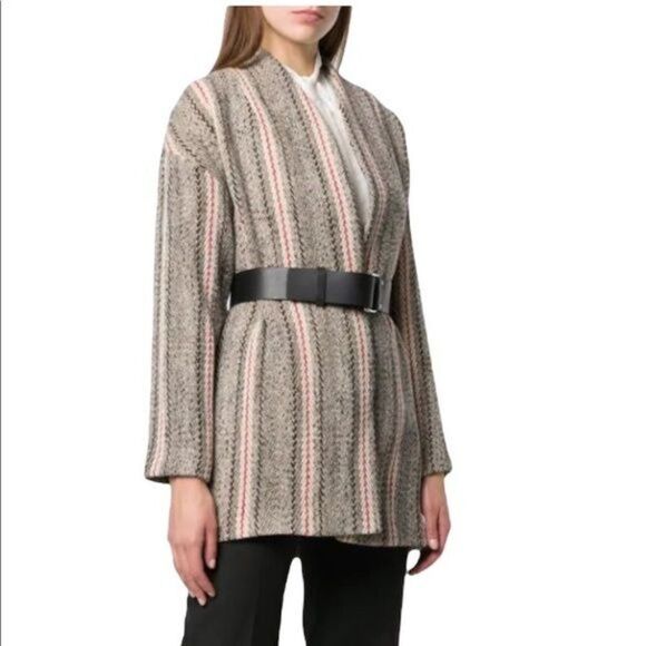 ba&sh Manteau Yumi Muscade Patterned Knit Coat Medium - Picture 2 of 14